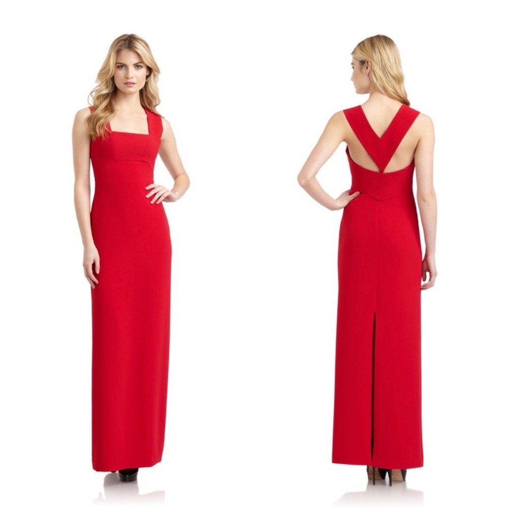 BCBGMAXAZRIA Agata Red Square Neck V-Back Maxi Gown Dress Size 4 NEW S2 - Picture 2 of 12